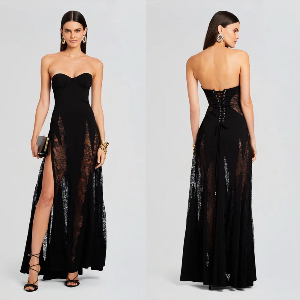 Retrofete Evangeline Dress Black Strapless Maxi Gown Corset Strapless Size S